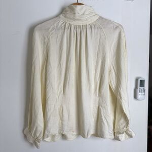 VINTAGE 80s Carol Reed 100% Rayon Cream High Neck Blouse Shirt Sz 16 USA Made